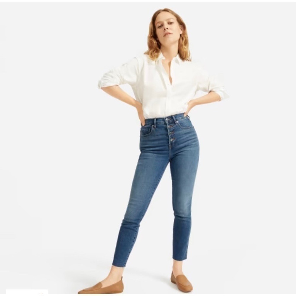 EVERLANE • Women’s The Vintage Skinny Jeans Button Fly Raw Hem Size 28